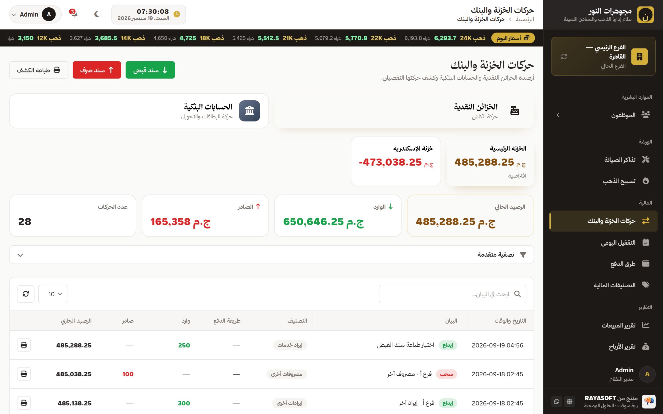 حركات الخزنة والبنك
